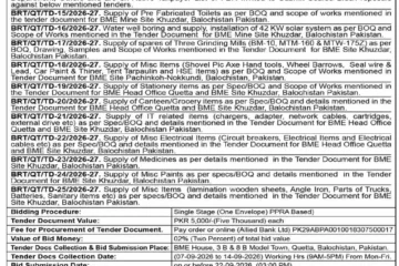 Bolan Mining Enterprises Tenders 2026–27 for Supplies and Site Works