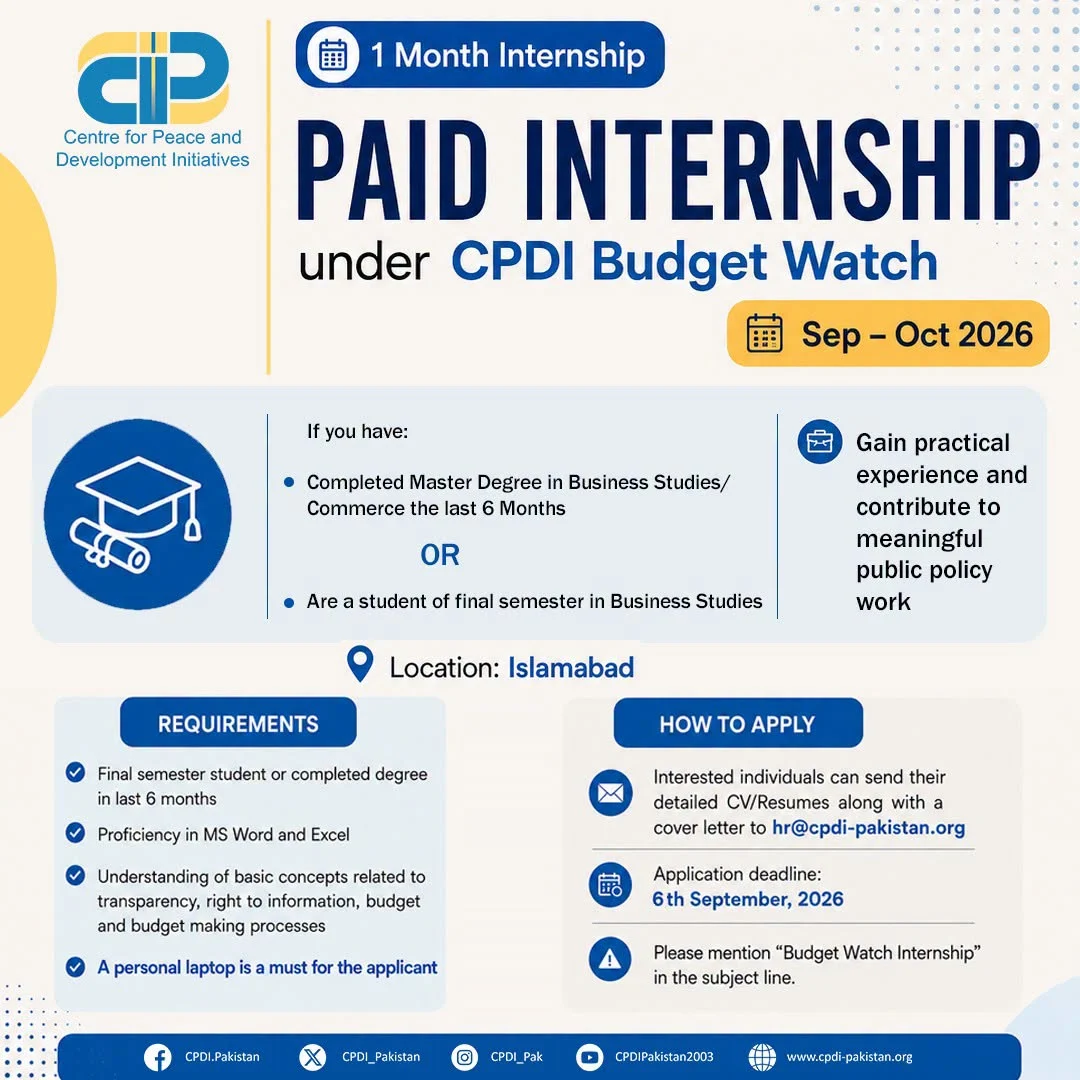 CPDI Budget Watch Paid Internship in Islamabad – September–October 2026