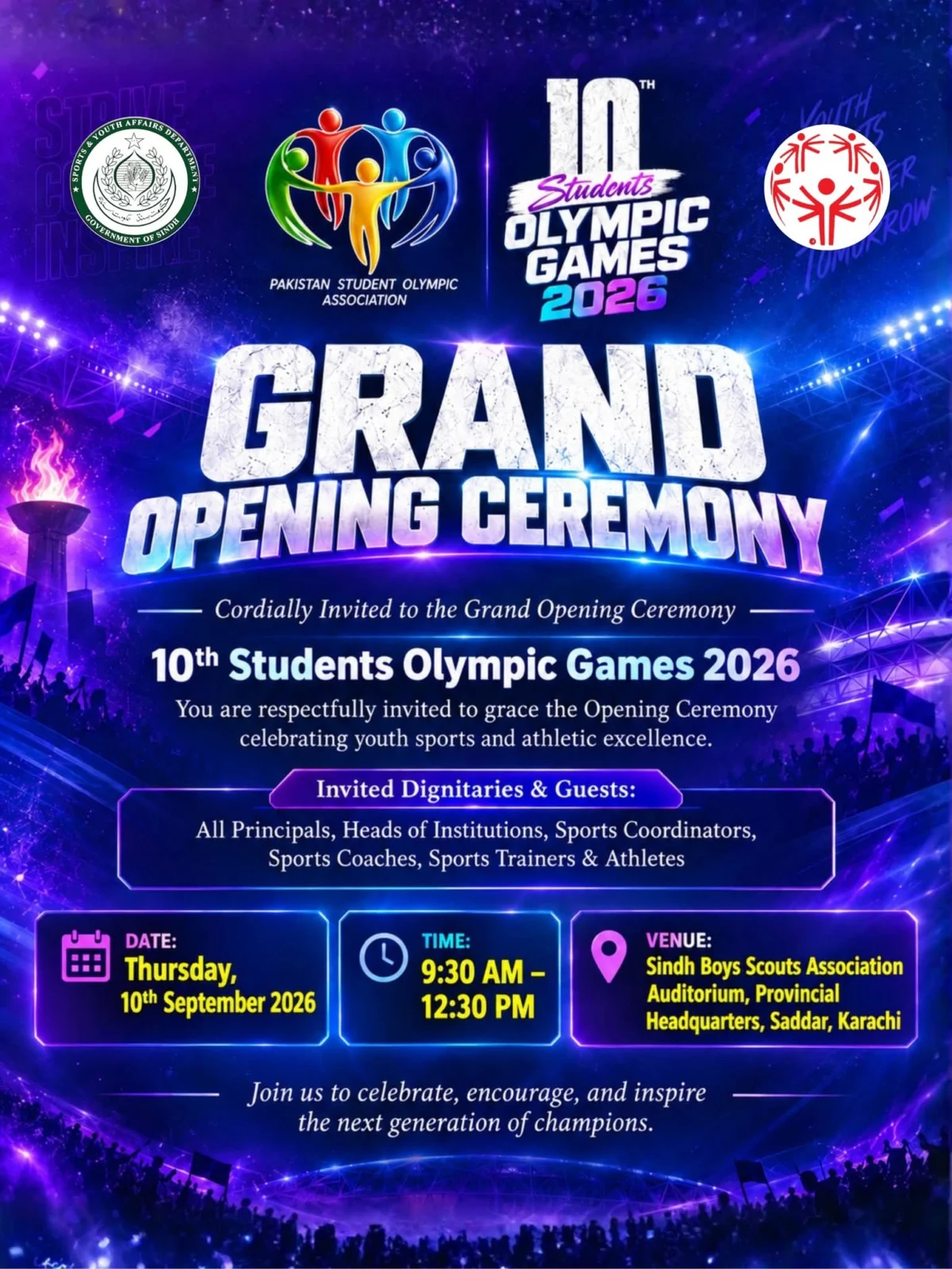 Grand Opening Ceremony of 10th Students Olympic Games 2026 in Karachi