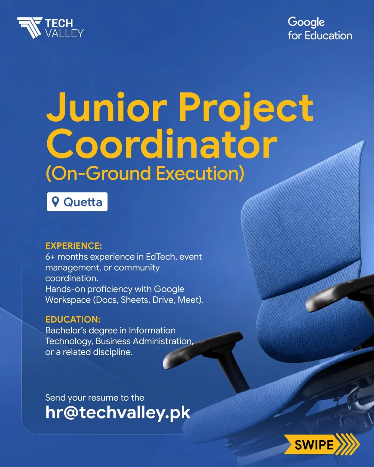 Junior Project Coordinator Job in Quetta at Tech Valley