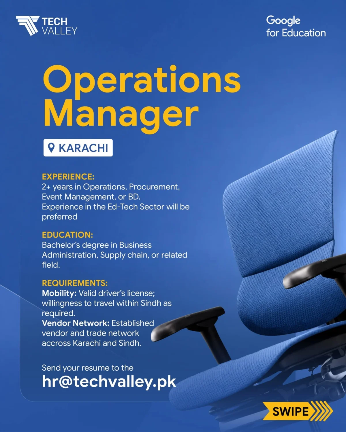 Operations Manager Job at Tech Valley in Karachi