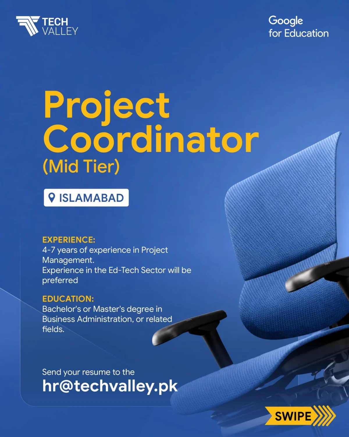 Project Coordinator (Mid Tier) Job at Tech Valley in Islamabad