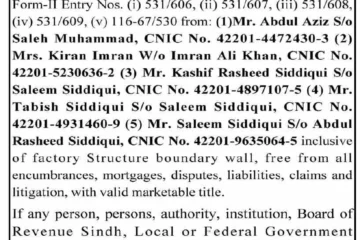 Public Notice: Objections to Purchase of 08 Acres of Land in Korangi, Karachi