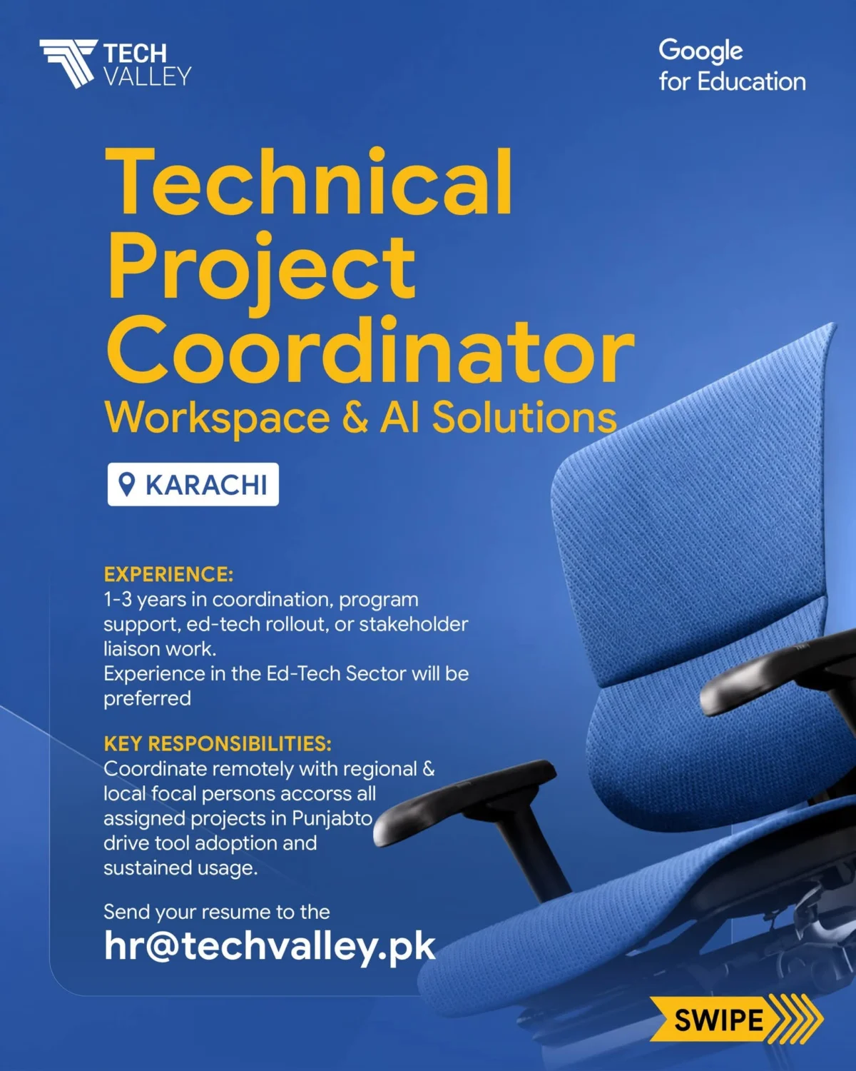 Technical Project Coordinator – Workspace & AI Solutions Job in Karachi